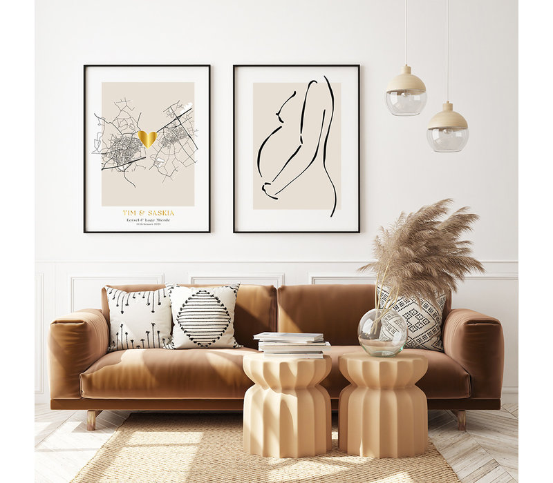 Twee Stadskaarten met Goud hartje poster