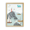Haven met bootjes, vuurtoren en meeuwen Geboorteposter met naam