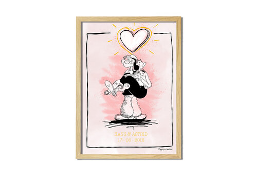 DesignClaud Popeye & Olijfje huwelijks poster - goudfoliedruk