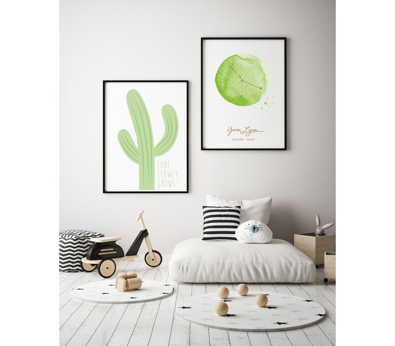 Affiche de naissance imprimée sur papier métallisé, signe du zodiaque