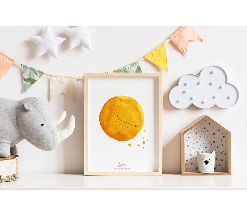 Affiche de naissance imprimée sur papier métallisé, signe du zodiaque
