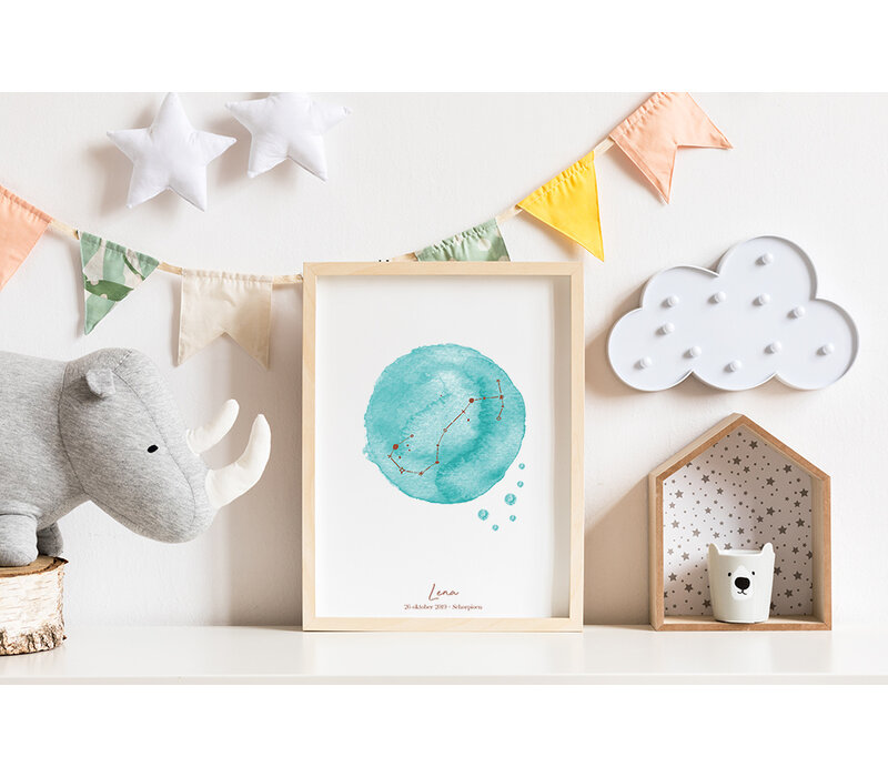 Affiche de naissance imprimée sur papier métallisé, signe du zodiaque