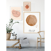 Trouwposter Sterrenbeelden Bruidspaar Handschrift - Foliedruk in goudfolie / zilverfolie / koperfolie