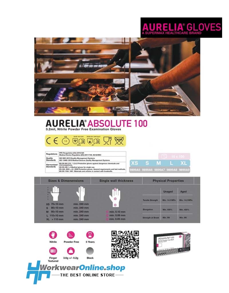 Aurelia Handschoenen Aurelia Absolute 100 Nitrile Powder Free Black