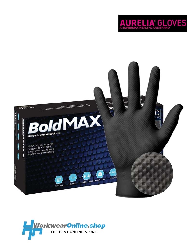 Aurelia Handschoenen Aurelia Bold MAX 50 Nitrile Powder Free Black