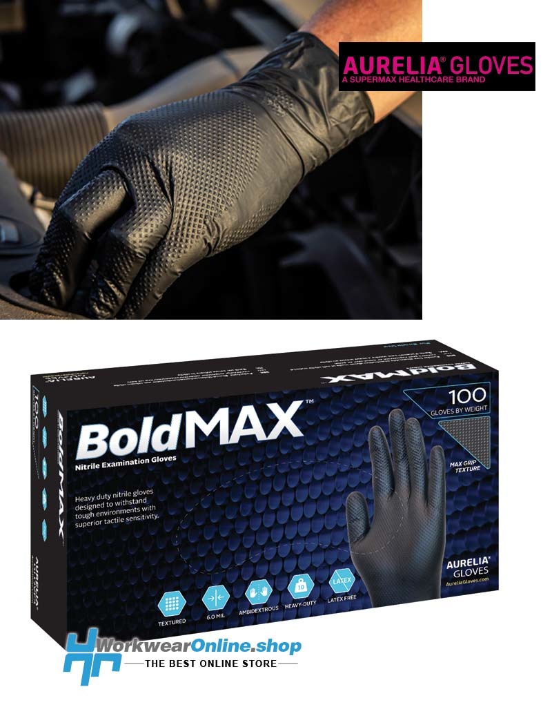 Aurelia Handschoenen Aurelia Bold MAX 50 Nitrile Powder Free Black