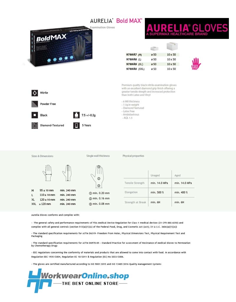 Aurelia Handschoenen Aurelia Bold MAX 50 Nitril puderfrei schwarz