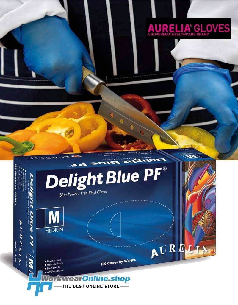 Aurelia Handschoenen Aurelia Delight PF 100 Vinyle Sans Poudre Bleu