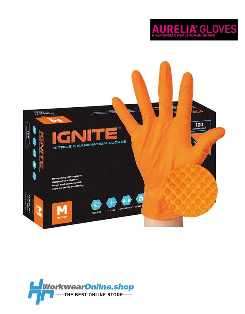 Aurelia Handschoenen Aurelia Ignite 100 Nitrilpuderfrei Orange