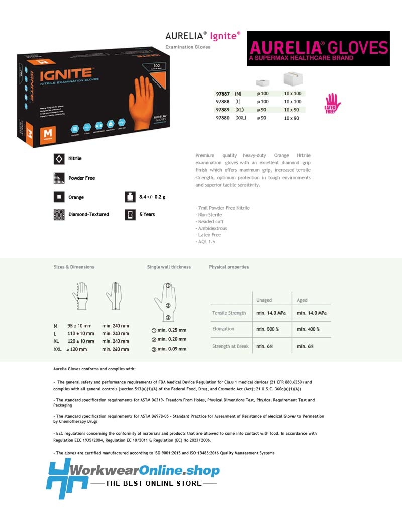 Aurelia Handschoenen Aurelia Ignite 100 Nitrile Powder Free Orange