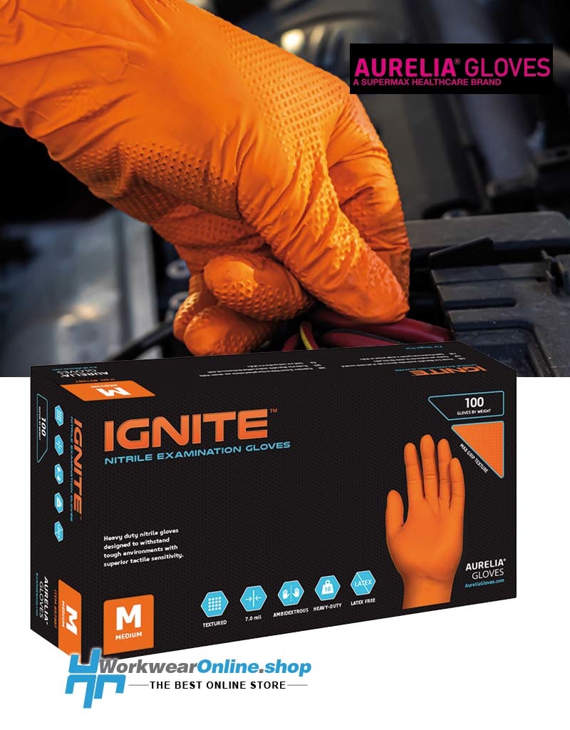 Boite de 100 Gants Nitrile Texture Diamant Taille M - Epaisseur 7 Mil Orange