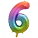 Folie Ballon Cijfer 6 Regenboog XL 86cm leeg Folie Ballon Cijfer 6 Regenboog XL 86cm leeg