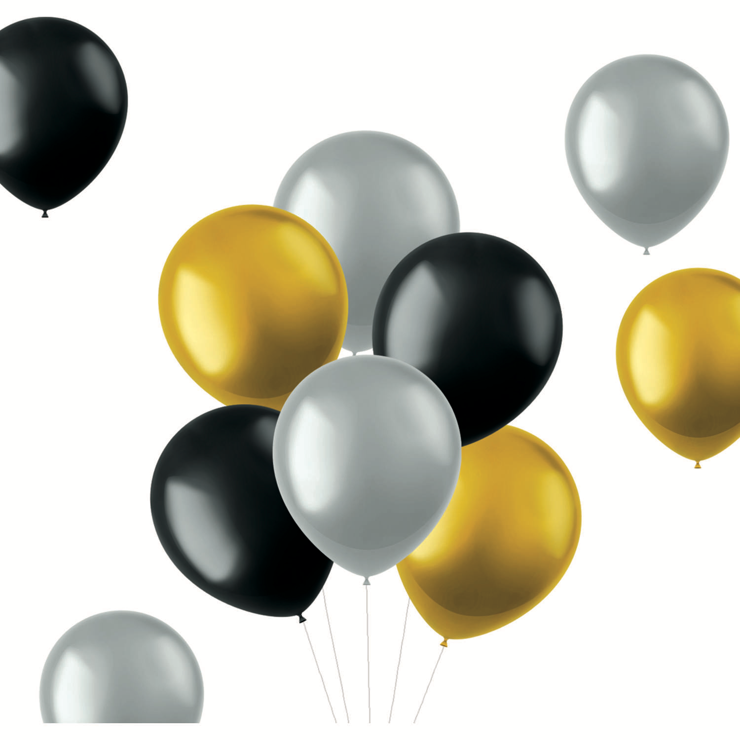 limiet Tegen Peer Gekleurde Ballonnen Zwart Goud Zilver Metallic 33cm 50st - Partywinkel