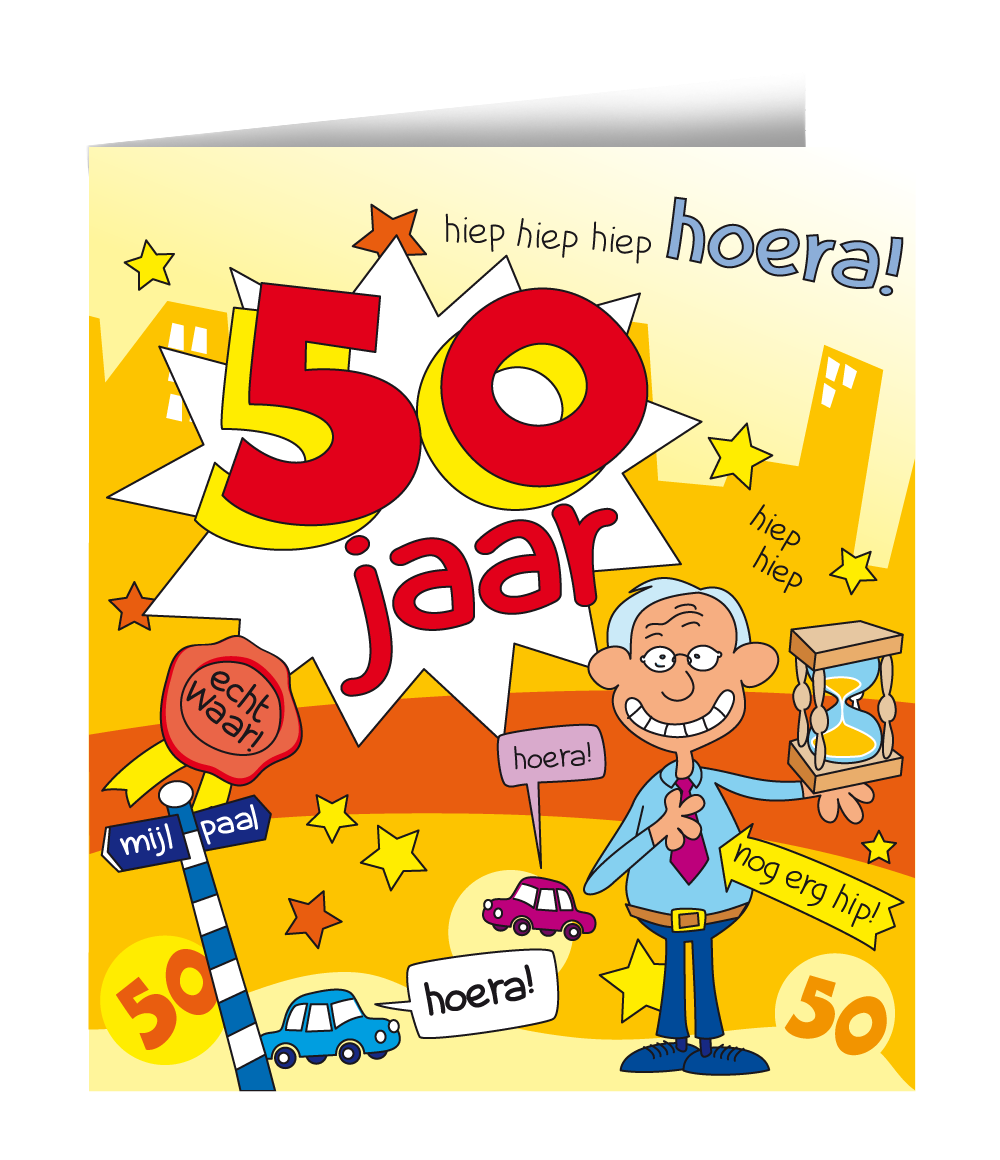 teller token browser Verjaardagskaart 50 Jaar Man Cartoon 16,5cm - Partywinkel