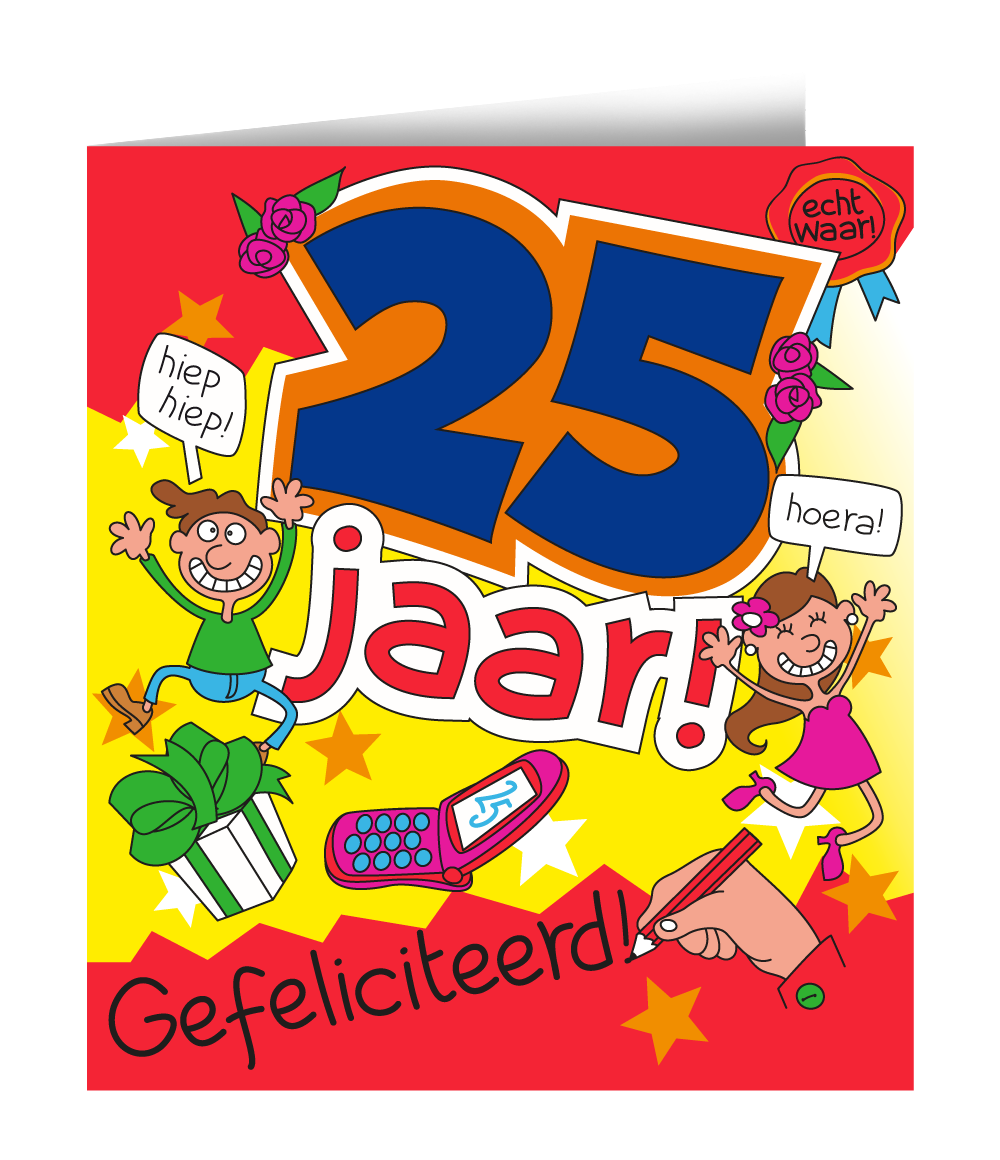 Verjaardagskaart 25 Jaar Cartoon 16,5Cm - Partywinkel