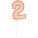 Folie Ballon Cijfer 2 Rose Goud 36cm met stokje Folie Ballon Cijfer 2 Rose Goud 36cm met stokje