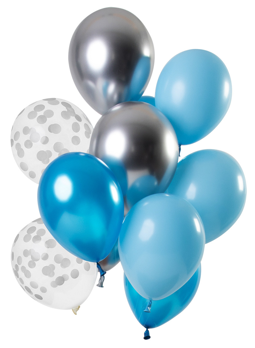 10 Jaar heliumballon trosje • Jouwballonnen. Blauw en zilver tinten