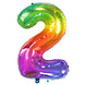Folie Ballon Cijfer 2 Regenboog XL 81cm leeg Folie Ballon Cijfer 2 Regenboog XL 81cm leeg