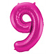 Folie Ballon Cijfer 9 Fuchsia Metallic XL 86cm leeg Folie Ballon Cijfer 9 Fuchsia Metallic XL 86cm leeg