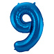 Folie Ballon Cijfer 9 Blauw Metallic XL 86cm leeg Folie Ballon Cijfer 9 Blauw Metallic XL 86cm leeg