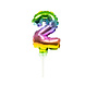 Folie Ballon Cijfer 2 Regenboog 13cm met Stokje Folie Ballon Cijfer 2 Regenboog 13cm met Stokje