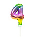 Folie Ballon Cijfer 4 Regenboog 13cm met Stokje Folie Ballon Cijfer 4 Regenboog 13cm met Stokje