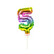 Folie Ballon Cijfer 5 Regenboog 13cm met Stokje Folie Ballon Cijfer 5 Regenboog 13cm met Stokje