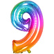 Folie Ballon Cijfer 9 Regenboog XL 81cm leeg Folie Ballon Cijfer 9 Regenboog XL 81cm leeg