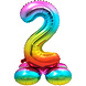Folie Ballon Cijfer 2 Regenboog met standaard 72cm Folie Ballon Cijfer 2 Regenboog met standaard 72cm