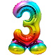 Folie Ballon Cijfer 3 Regenboog met standaard 72cm Folie Ballon Cijfer 3 Regenboog met standaard 72cm