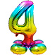 Folie Ballon Cijfer 4 Regenboog met standaard 72cm Folie Ballon Cijfer 4 Regenboog met standaard 72cm