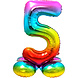 Folie Ballon Cijfer 5 Regenboog met standaard 72cm Folie Ballon Cijfer 5 Regenboog met standaard 72cm