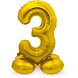 Folie Ballon Cijfer 3 Goud met standaard 72cm Folie Ballon Cijfer 3 Goud met standaard 72cm