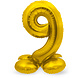 Folie Ballon Cijfer 9 Goud met standaard 72cm Folie Ballon Cijfer 9 Goud met standaard 72cm