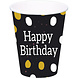 Happy Birthday Bekers Zwart 250ml 8st Happy Birthday Bekers Zwart 250ml 8st