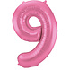 Folie Ballon Cijfer 9 Mat Roze XL 86cm leeg Folie Ballon Cijfer 9 Mat Roze XL 86cm leeg
