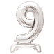 Folie Ballon Cijfer 9 Zilver Standaard 76cm Folie Ballon Cijfer 9 Zilver Standaard 76cm