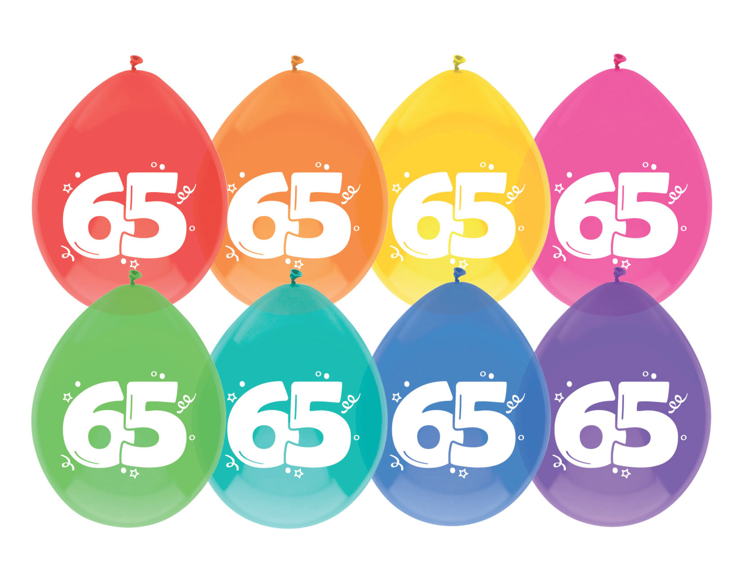 Ballonnen 65 Jaar Gekleurd 30cm 8st - Partywinkel