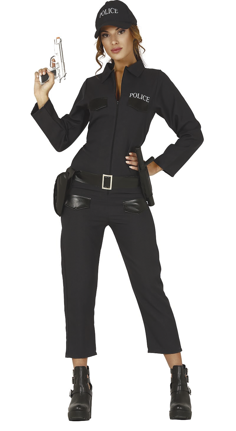 het kan Trekker Voorvoegsel Politie Kostuum Dames Zwart - Partywinkel