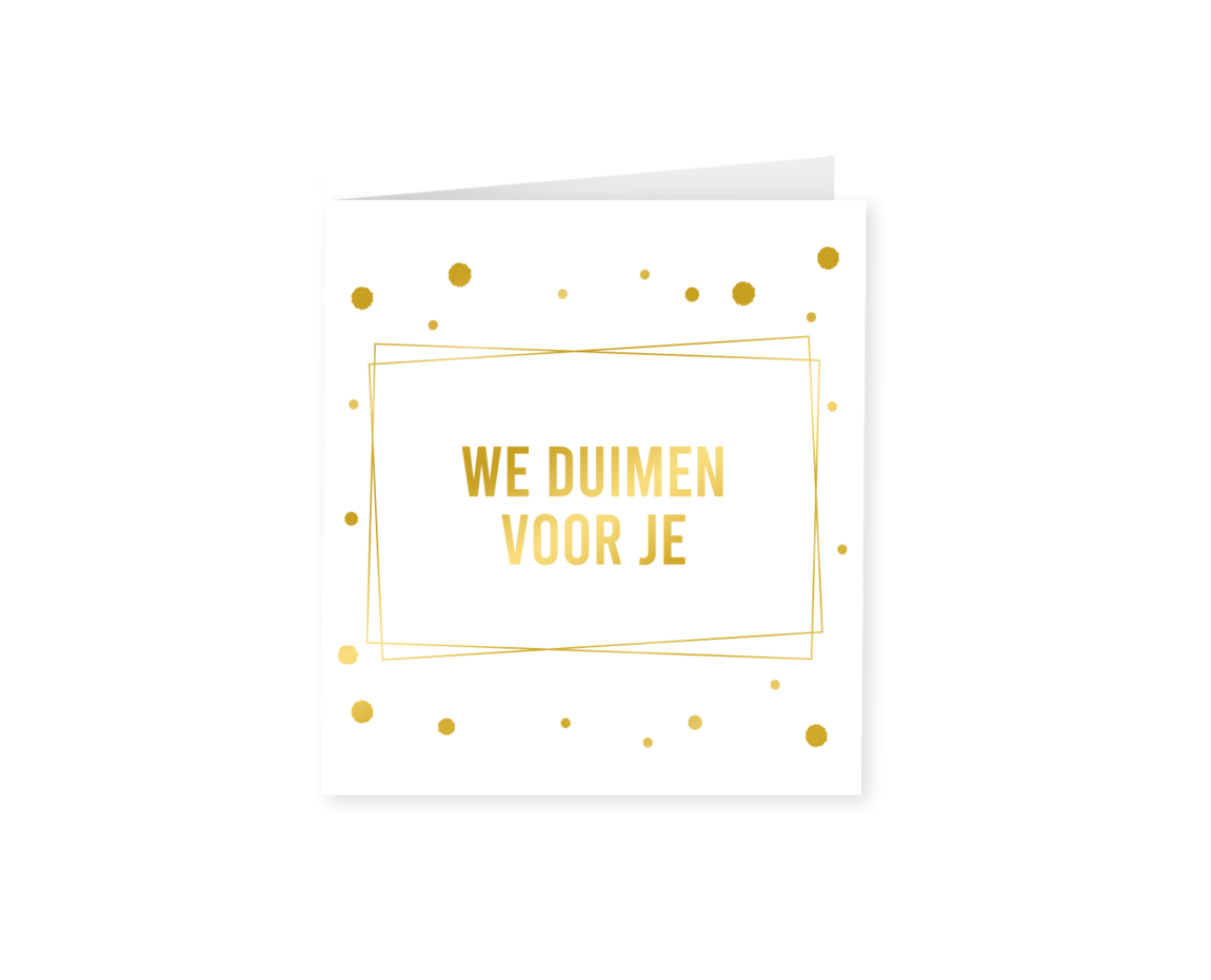 Kaart Wij Duimen Voor Je Goud Wit 15cm - Partywinkel