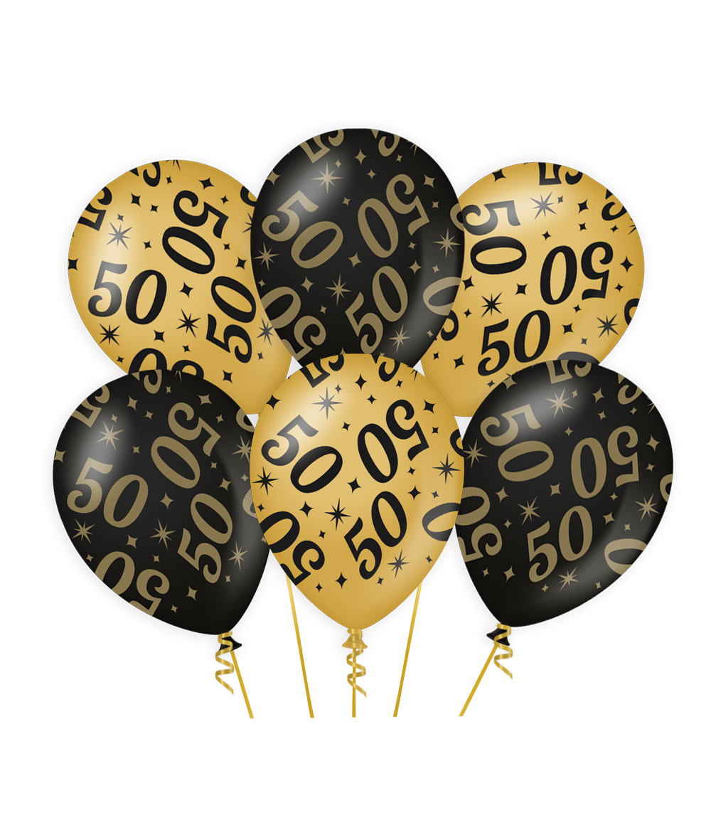 Negen spion Renaissance Ballonnen 50 Jaar Goud Zwart 30cm 6st - Partywinkel