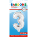 Folie Ballon Cijfer 3 Zilver 41cm met Rietje Folie Ballon Cijfer 3 Zilver 41cm met Rietje