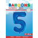 Folie Ballon Cijfer 5 Blauw XL 86cm leeg Folie Ballon Cijfer 5 Blauw XL 86cm leeg