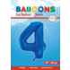 Folie Ballon Cijfer 4 Blauw XL 86cm leeg Folie Ballon Cijfer 4 Blauw XL 86cm leeg