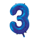 Folie Ballon Cijfer 3 Blauw XL 86cm leeg Folie Ballon Cijfer 3 Blauw XL 86cm leeg