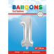 Folie Ballon Cijfer 1 Zilver XL 86cm leeg Folie Ballon Cijfer 1 Zilver XL 86cm leeg