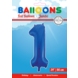 Folie Ballon Cijfer 1 Blauw XL 86cm leeg Folie Ballon Cijfer 1 Blauw XL 86cm leeg