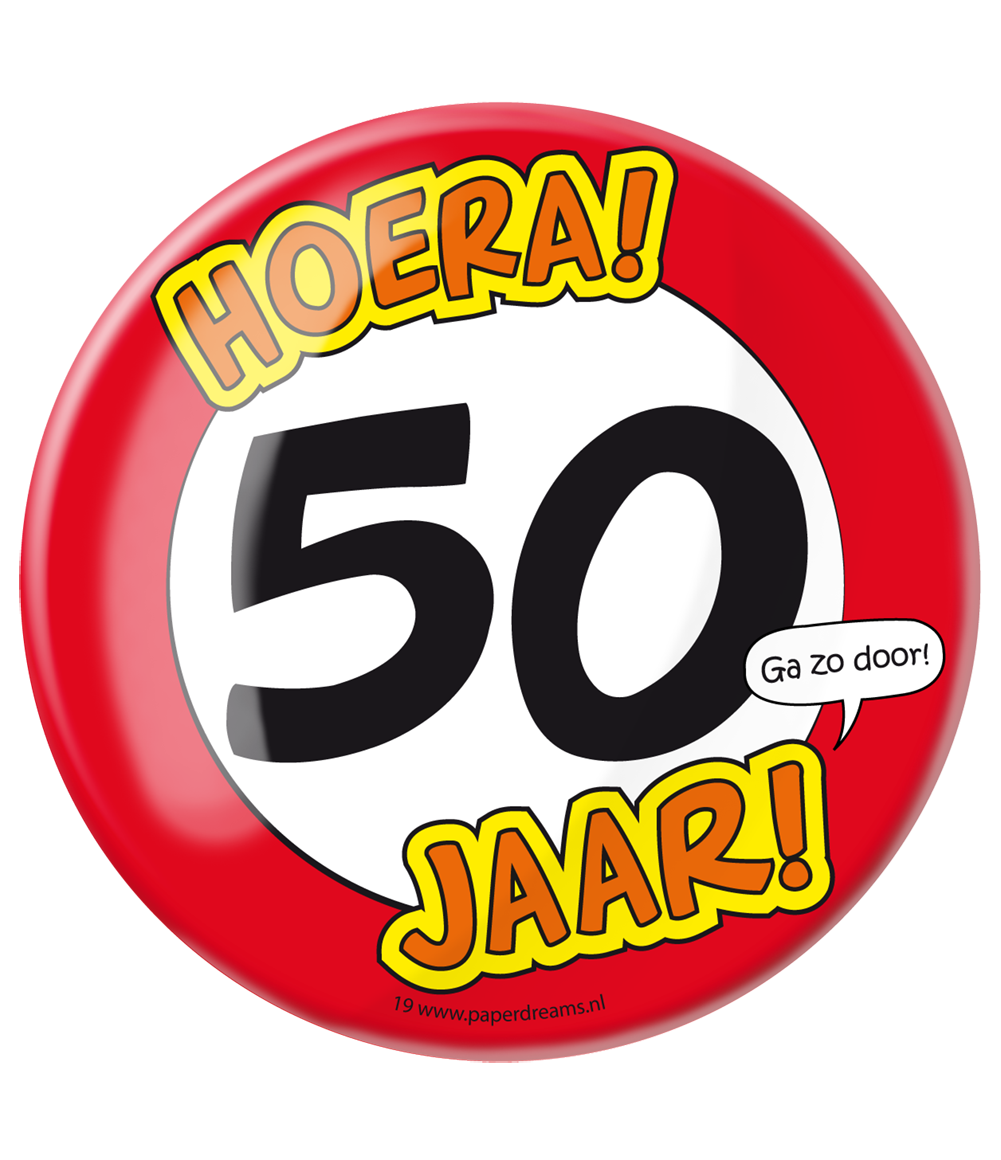 Button 50 jaar Verkeersbord 10,2cm - Partywinkel