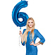 Folie Ballon Cijfer 6 Blauw Metallic XL 86cm leeg Folie Ballon Cijfer 6 Blauw Metallic XL 86cm leeg