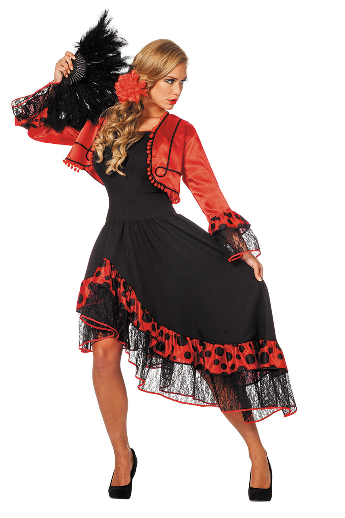 rol huurling verstoring Spaanse Jurk Flamenco Rood Zwart - Partywinkel